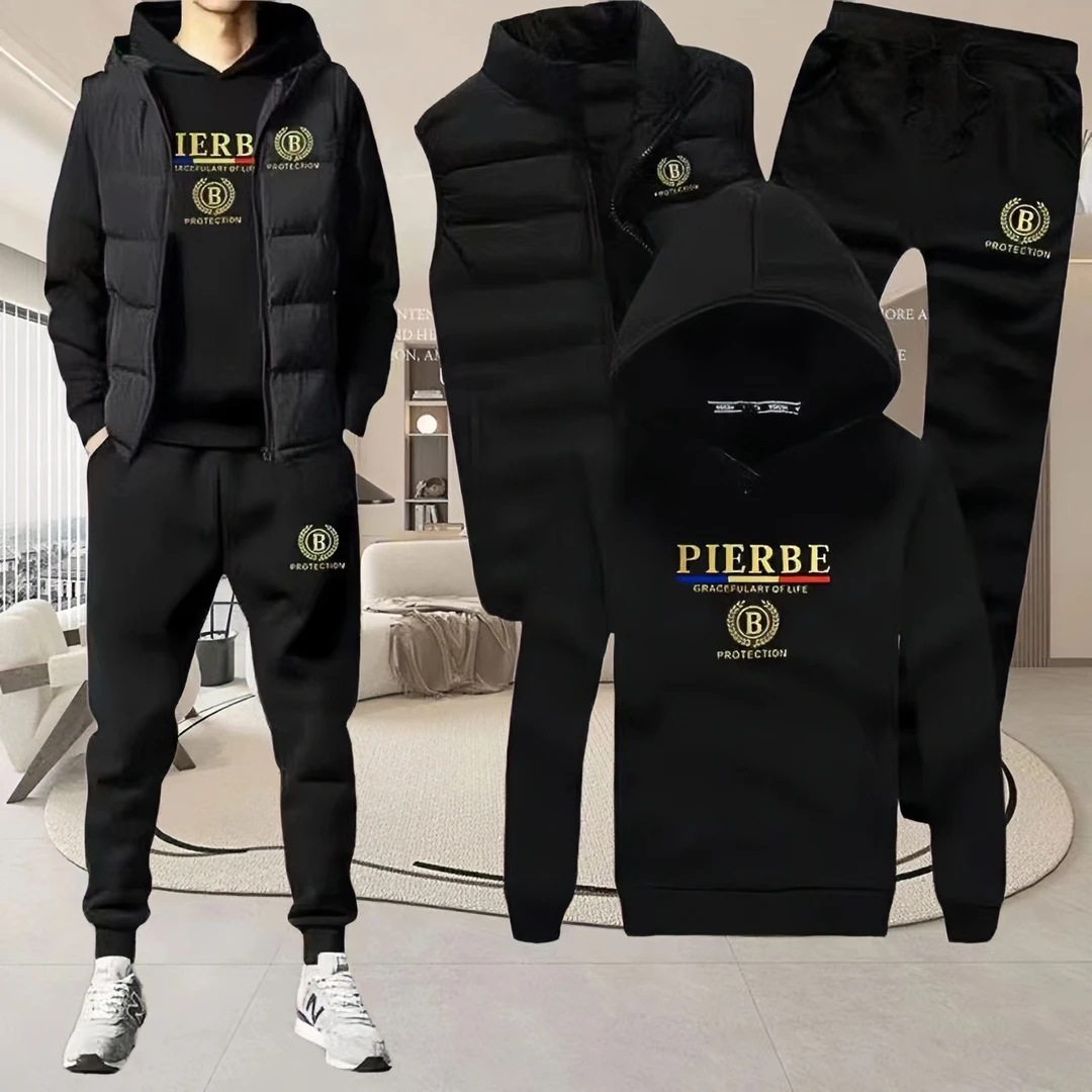 秋冬季男士高档休闲运动套装韩版潮流运动服款连帽加绒加厚两件套