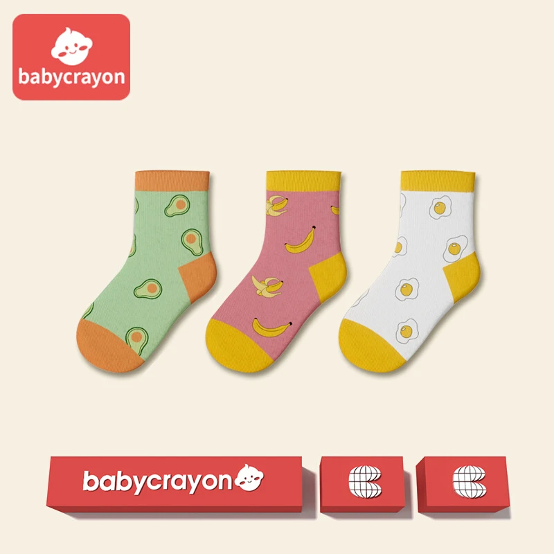babycrayon女童袜子夏季薄款可爱宝宝中筒袜多巴胺配色潮流