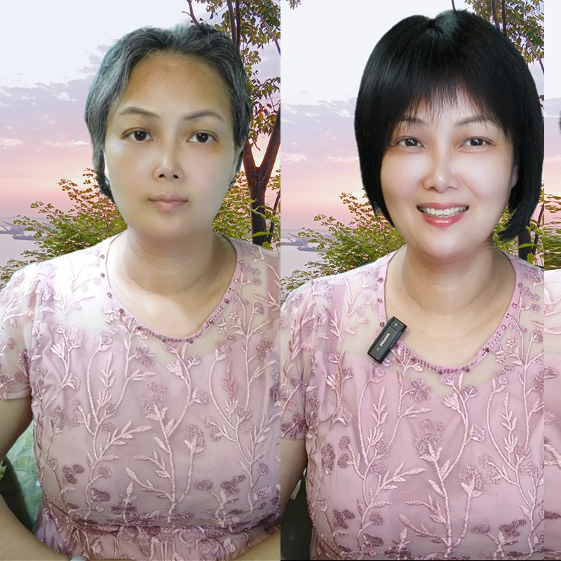 全真发假发女手工短发全头套波波头自然蓬松中老年妈妈减龄遮白发