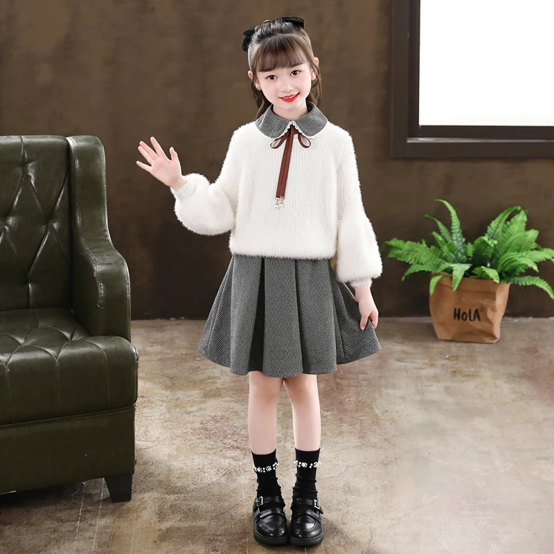 儿童冬裙女童洋气加厚毛衣秋冬学院风毛呢背心裙女孩中大童公主裙