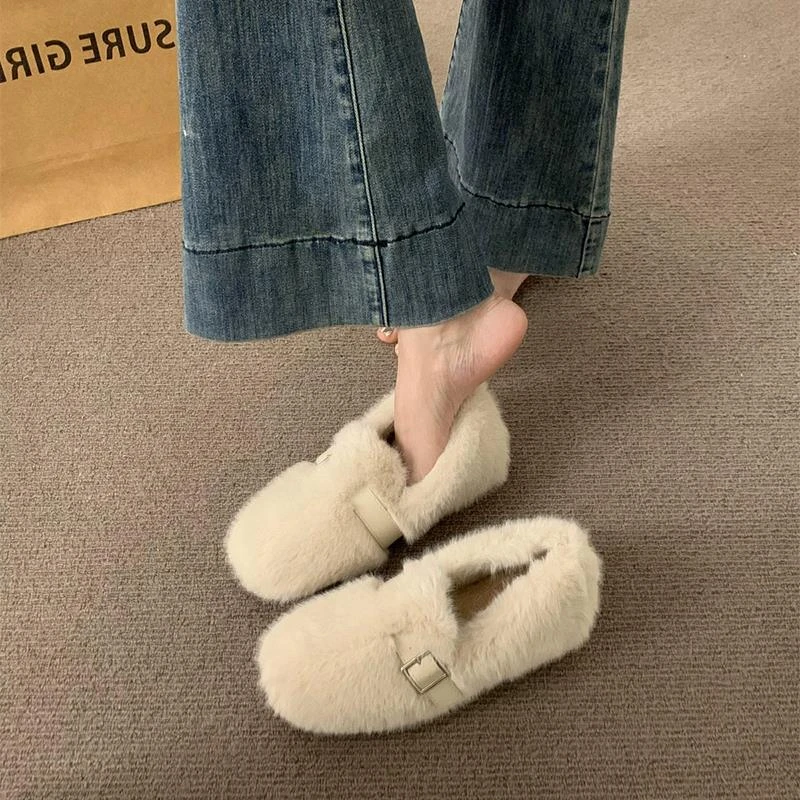 内增高毛毛鞋女外穿2024新款秋冬一脚蹬加绒豆豆鞋温柔玛丽珍棉鞋