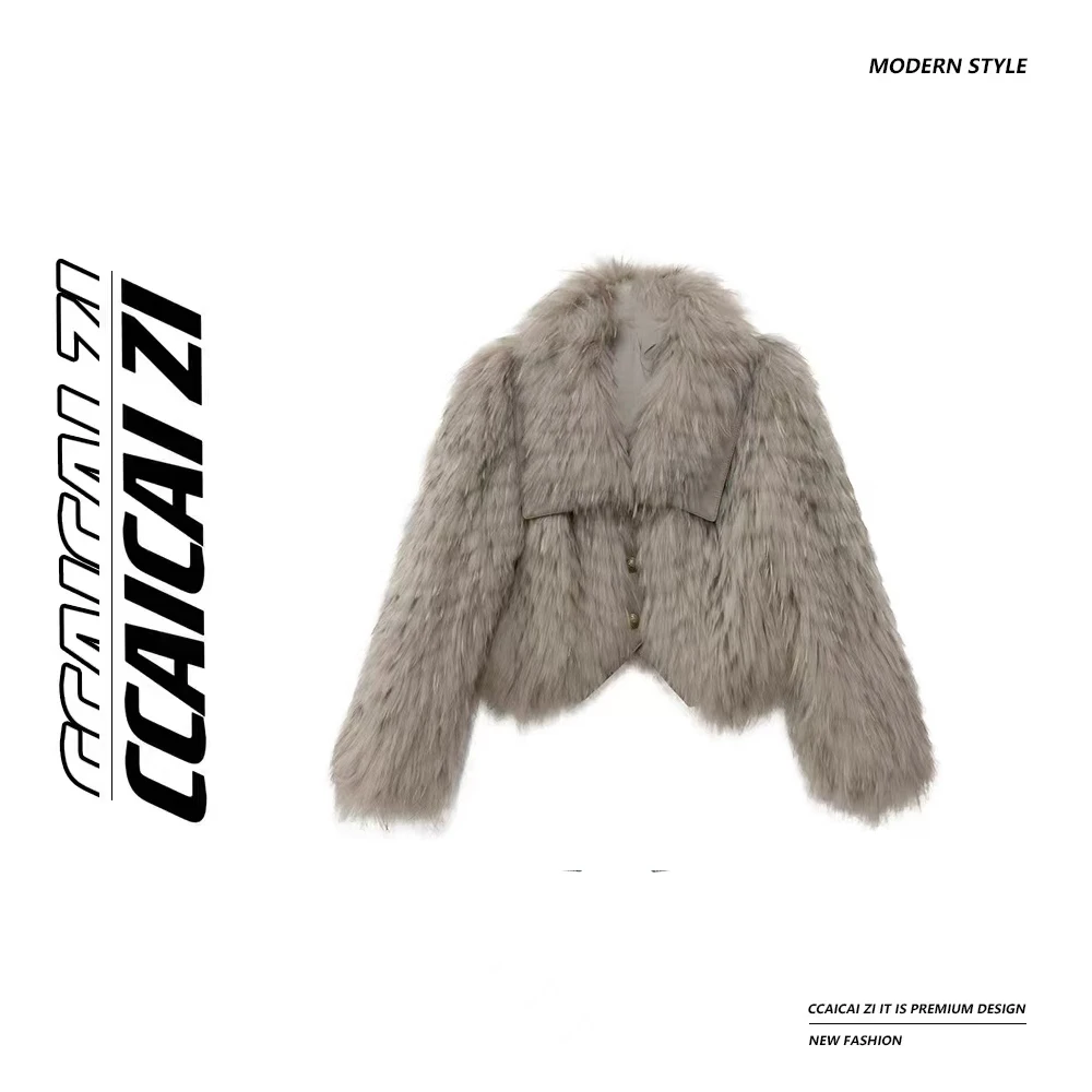 【显瘦天花板】新款大翻领进囗貉子毛配绵羊皮短款外套（带里衬）