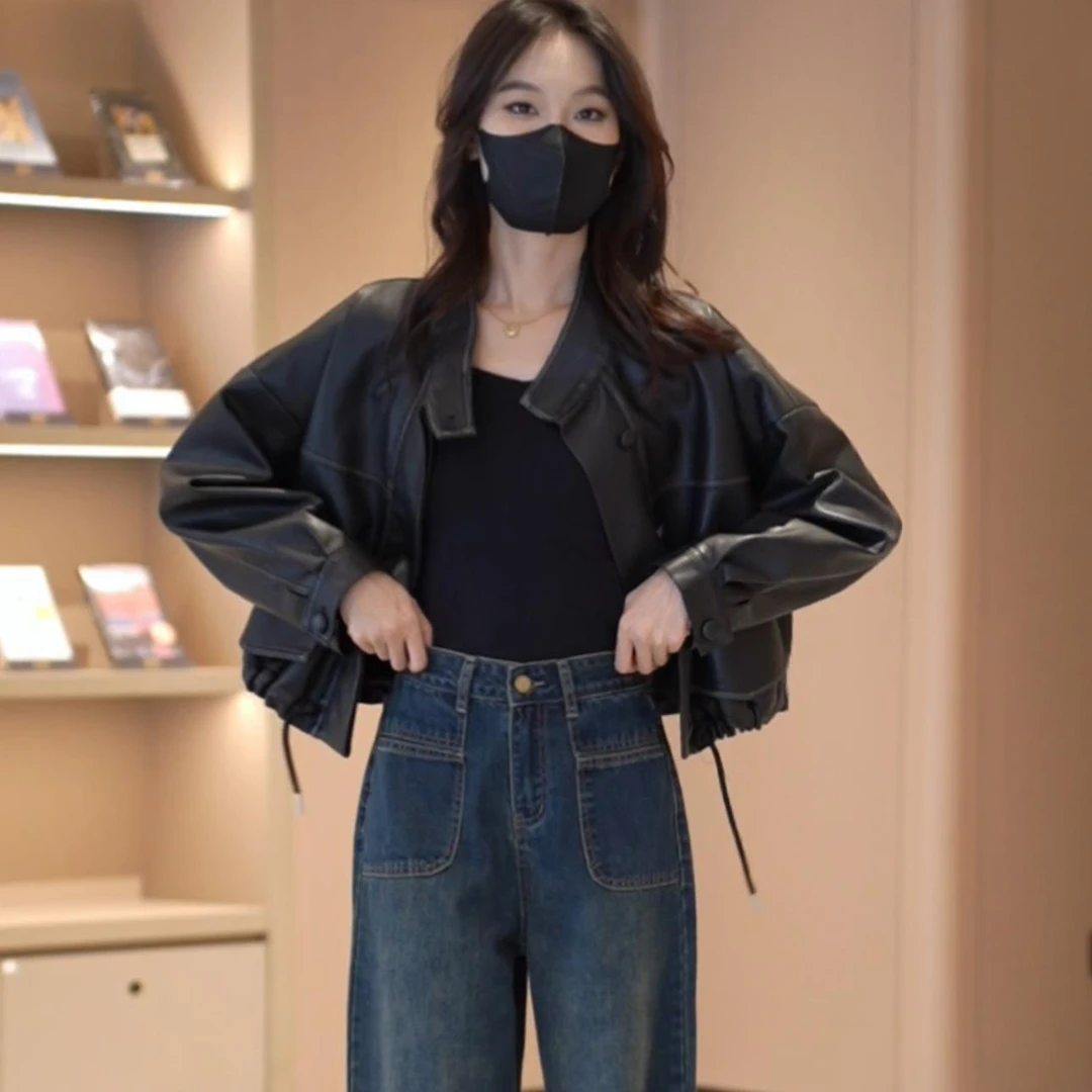 秋冬新款女装新款美式复古港风皮衣外套显瘦网红设计感6699