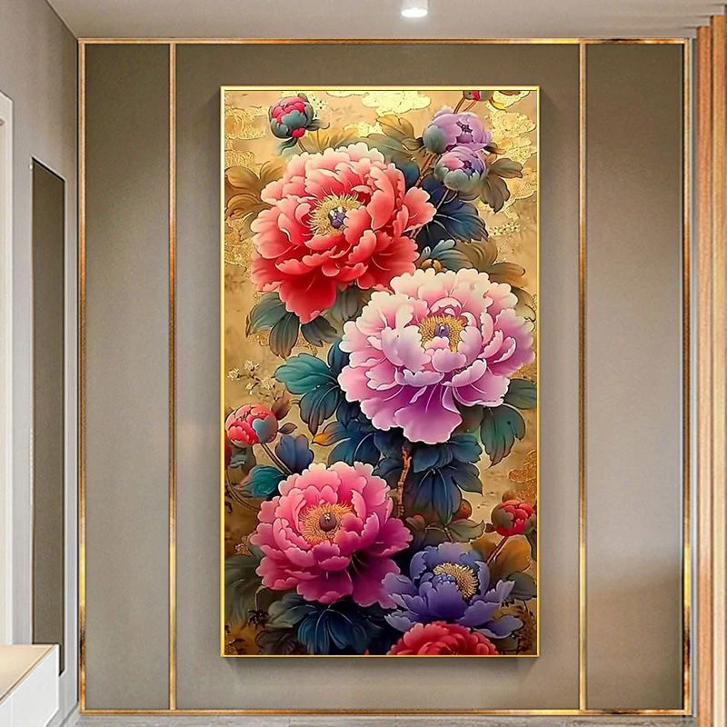 花开富贵牡丹花新款客厅餐厅竖版简约绣线自己绣（31色）