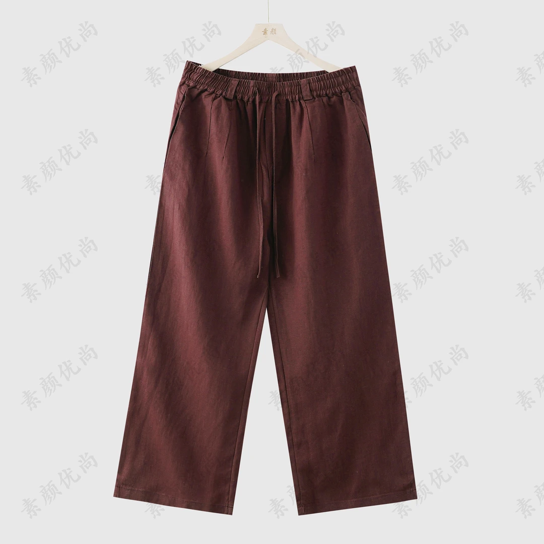 【素颜】2025春夏百搭宽松纯色色织汉麻阔腿休闲裤