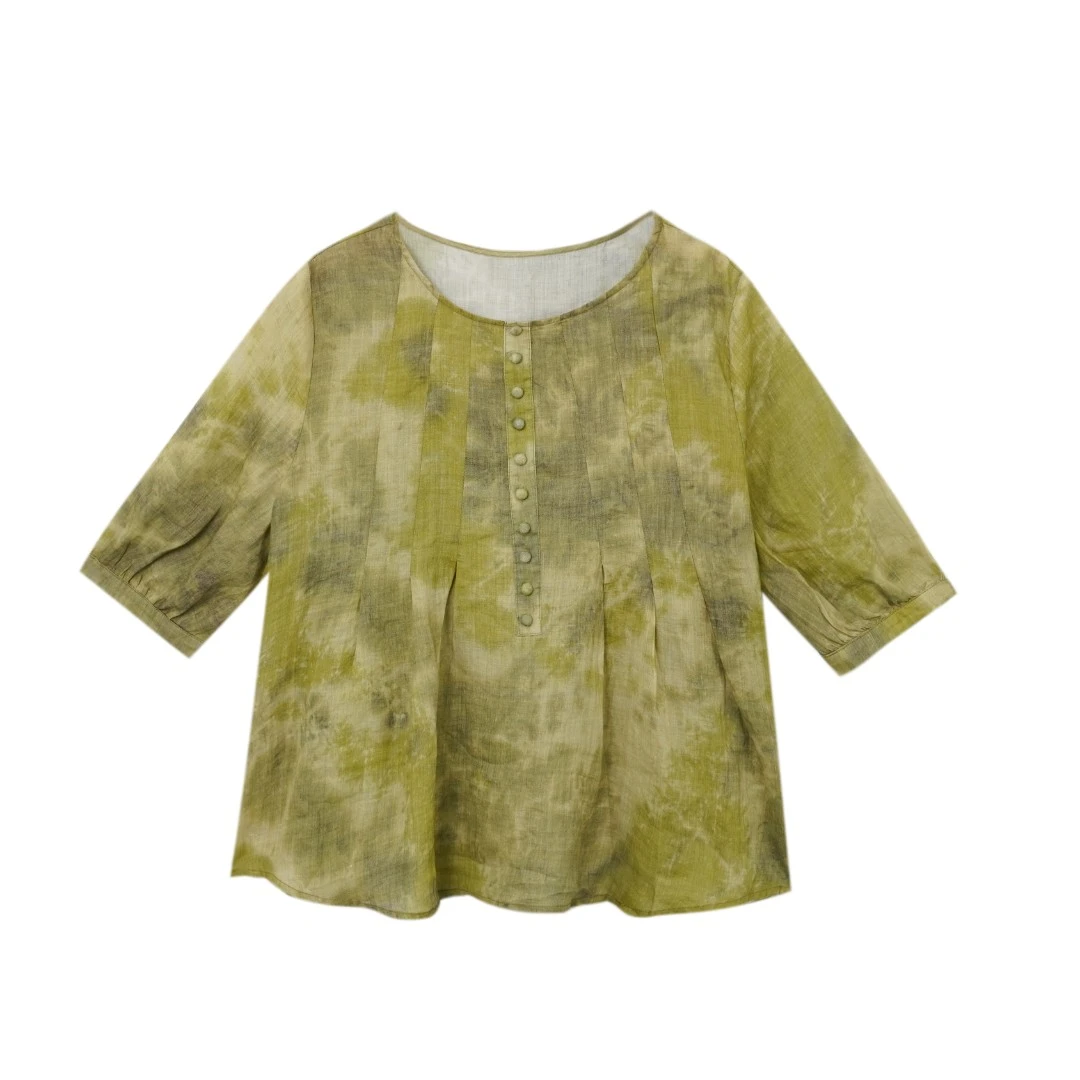 【素颜】夏季新款高定晕染印花香纱莨麻上衣