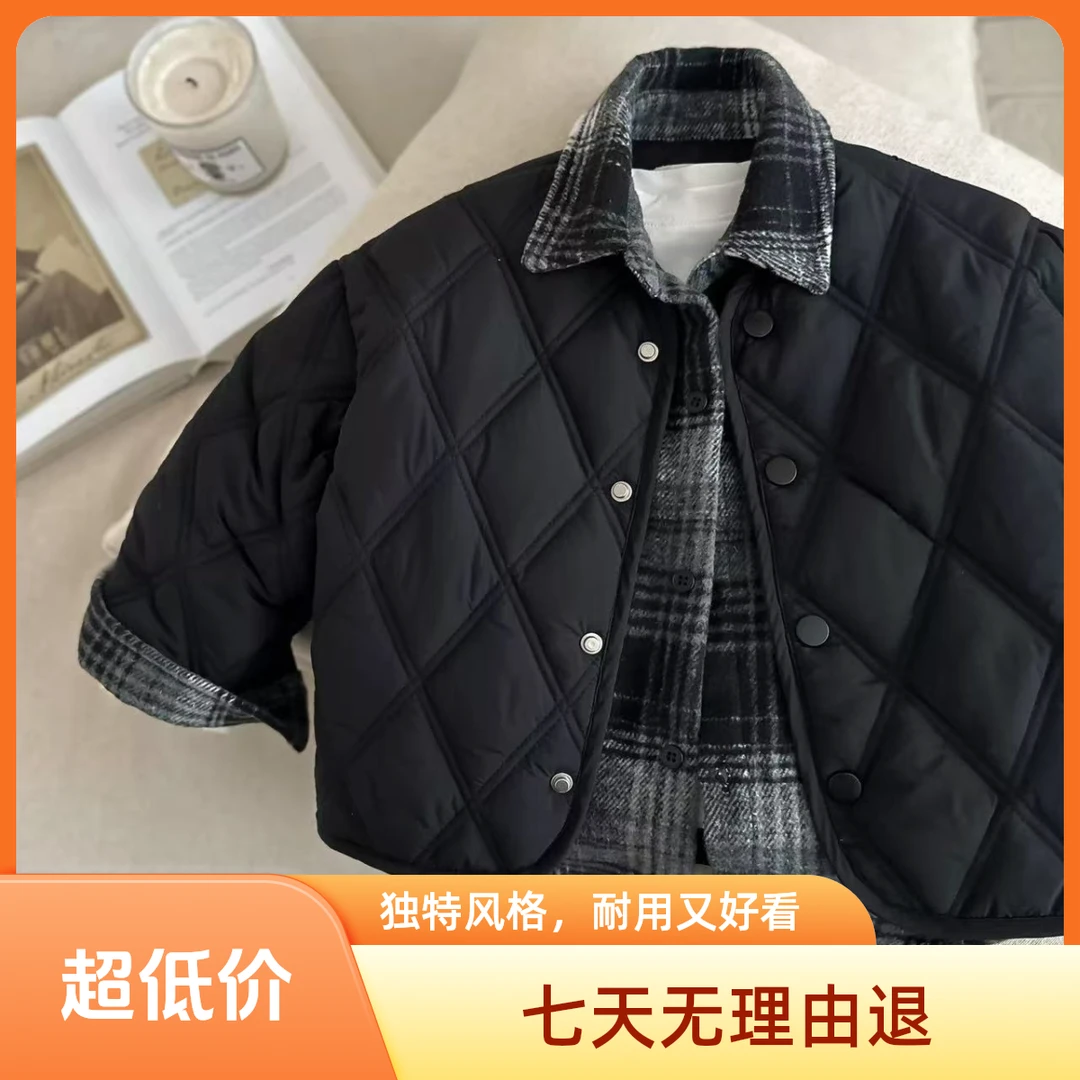 男童秋冬棉服2024新款儿童洋气假两件夹棉冬装外套男孩帅气棉衣潮