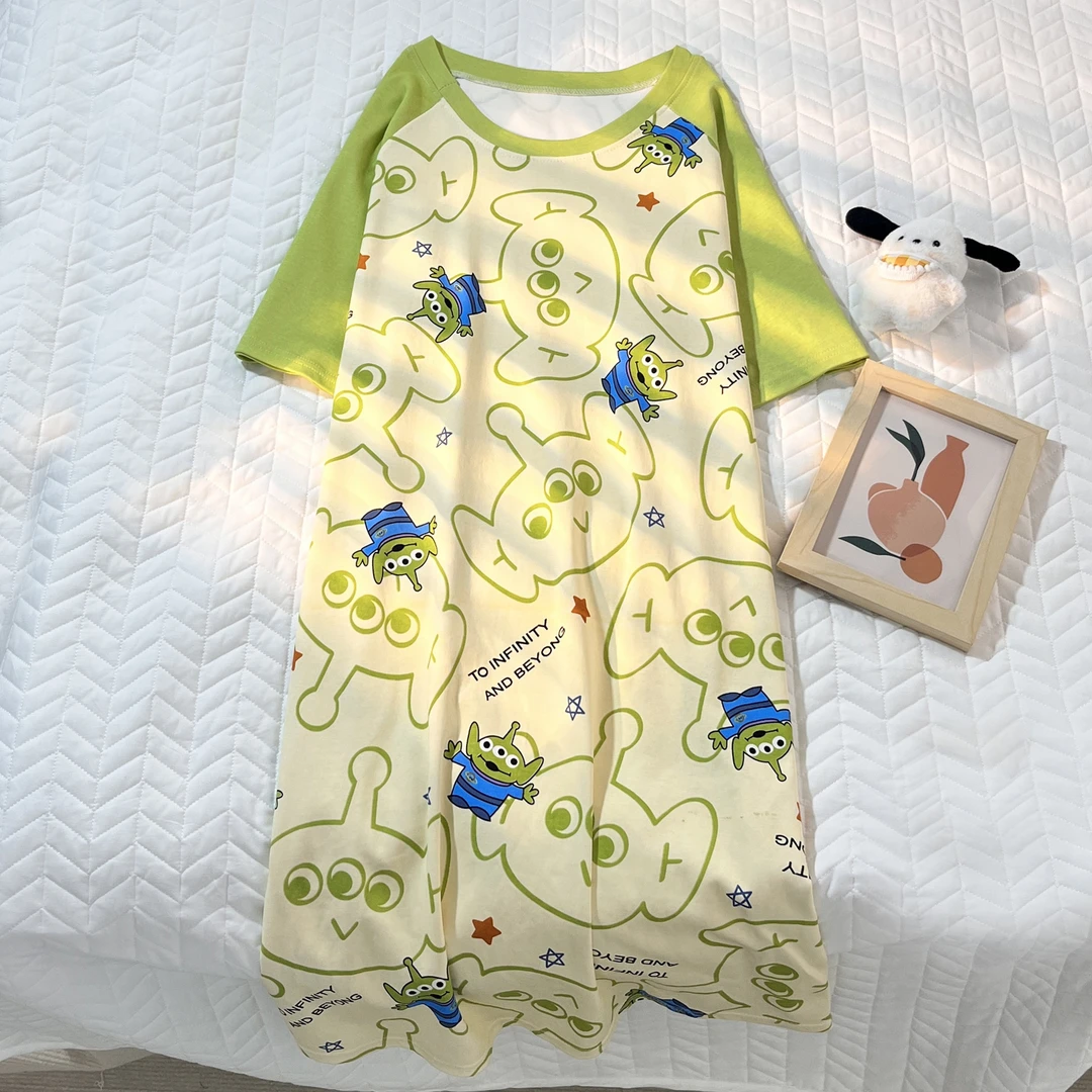 『三眼仔睡裙』睡裙女夏季宽松大码卡通中长款短袖新年薄款睡衣