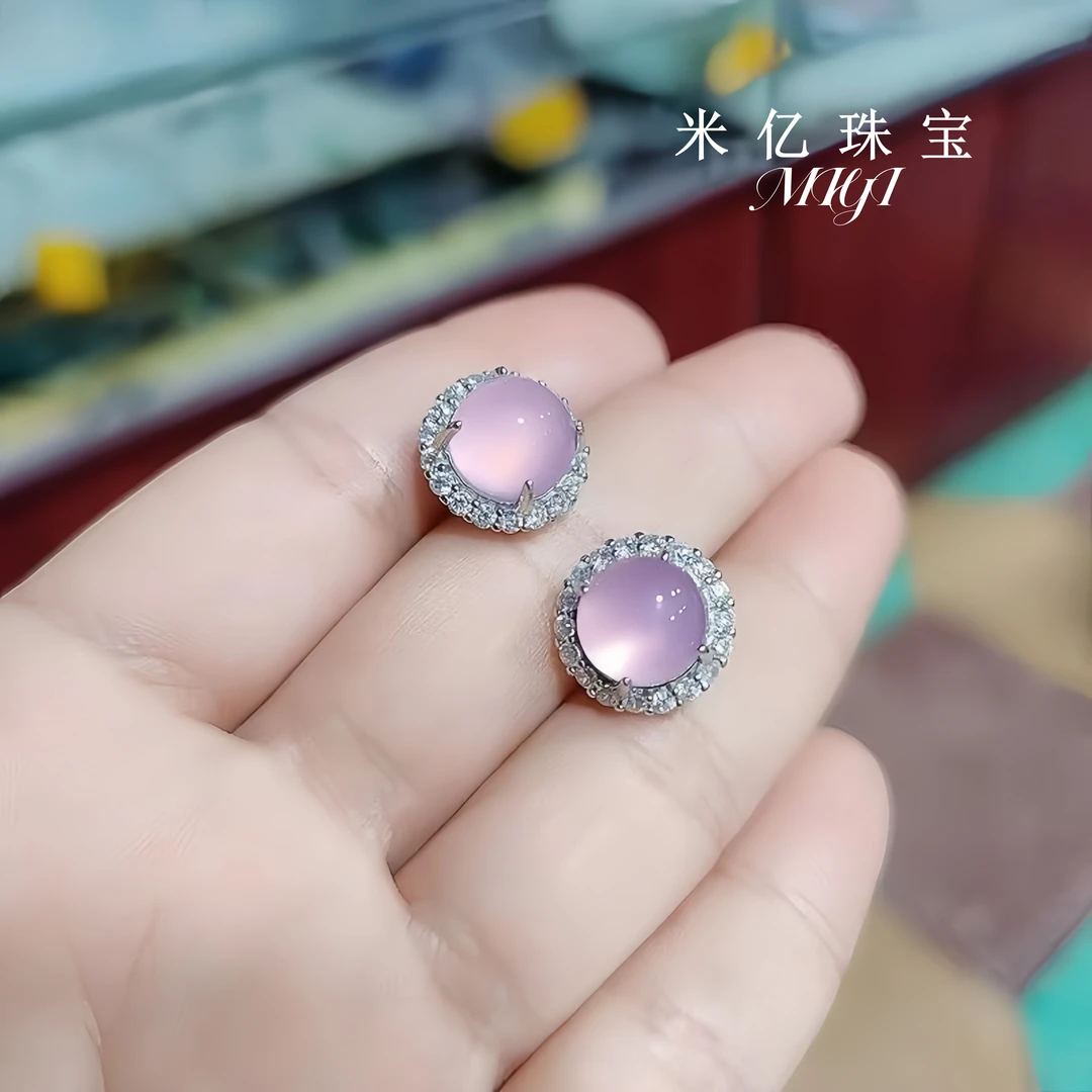 【MIYI】珠宝天然原色紫罗兰玉髓耳钉