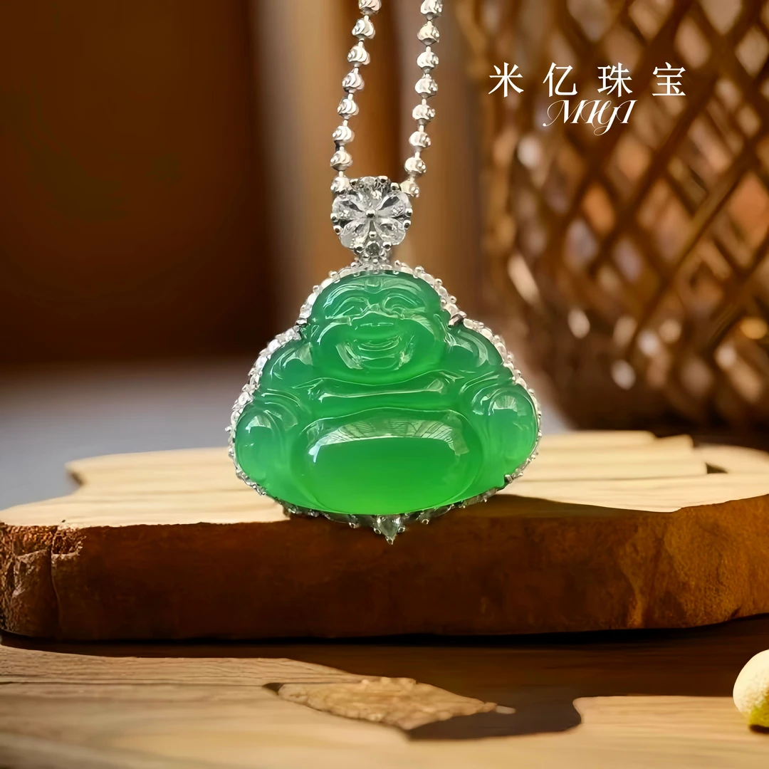 【MIYI】天然玉石玉髓高端镶嵌佛公玉髓吊坠