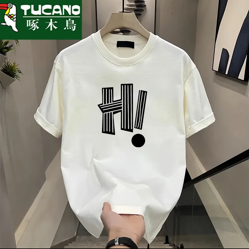 港风男夏季圆领短袖T恤男时尚潮流百搭印花半袖青年运动休闲t恤TX