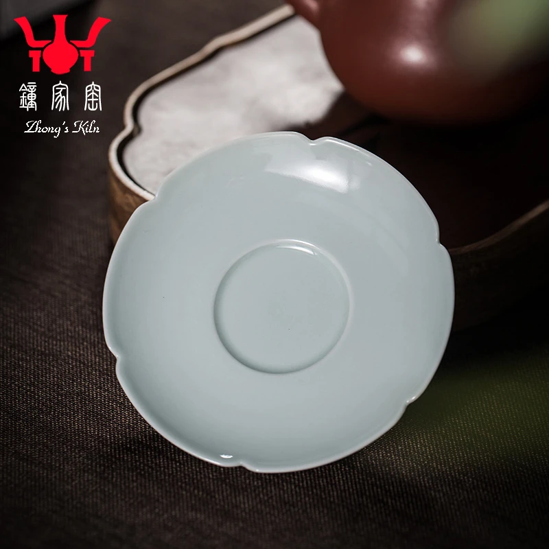 钟家窑陶瓷杯托景德镇柴窑青釉防烫茶托杯垫陶瓷杯蝶功夫茶具配件