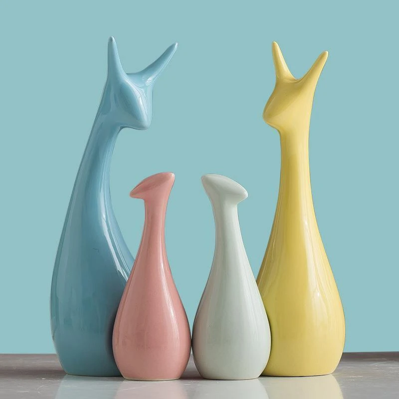 【粉丝专享】家居装饰品陶瓷摆件三口之家鹿客厅电视柜工艺品摆设