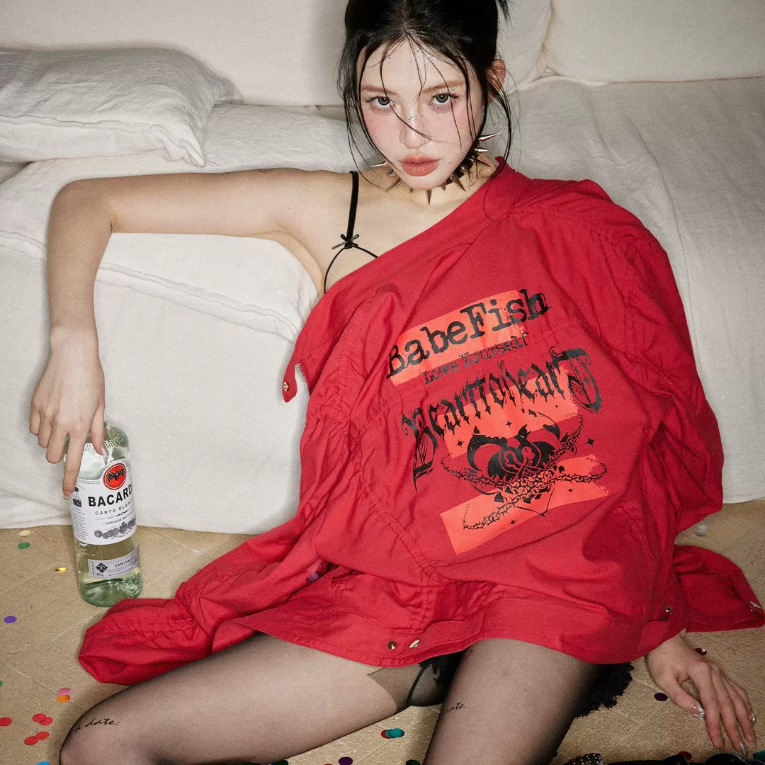 BabeFish onze原创定制街头印花抽褶胶印休闲百搭防晒夹克薄外套