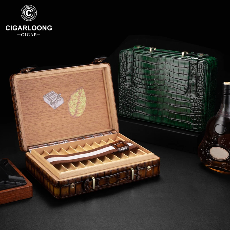 CIGARLOONG茄龙雪茄收纳盒鳄鱼皮纹雪松木便携雪茄盒CA-24AX1