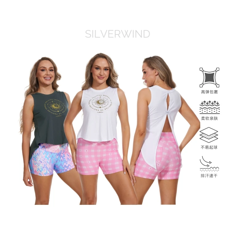 SILVERWINDDynamic系列不规则下摆健身运动瑜伽纯色T恤背心上衣女