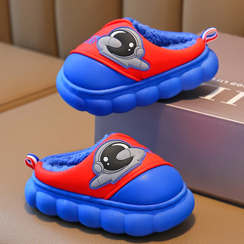 太空人儿童棉拖鞋冬季男童室内室外加绒保暖宝宝小孩防水防滑棉拖