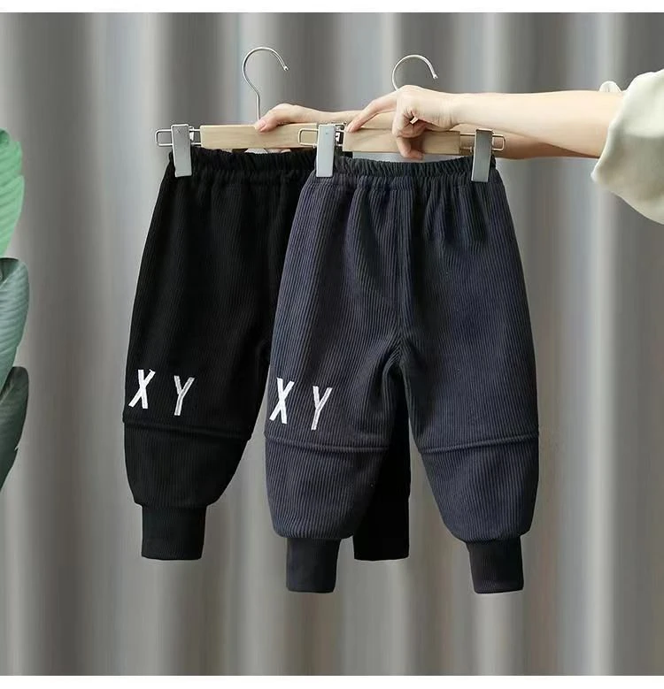 儿童加绒裤子秋冬装男女宝宝一体绒奥利绒外穿长裤冬季加厚休闲裤