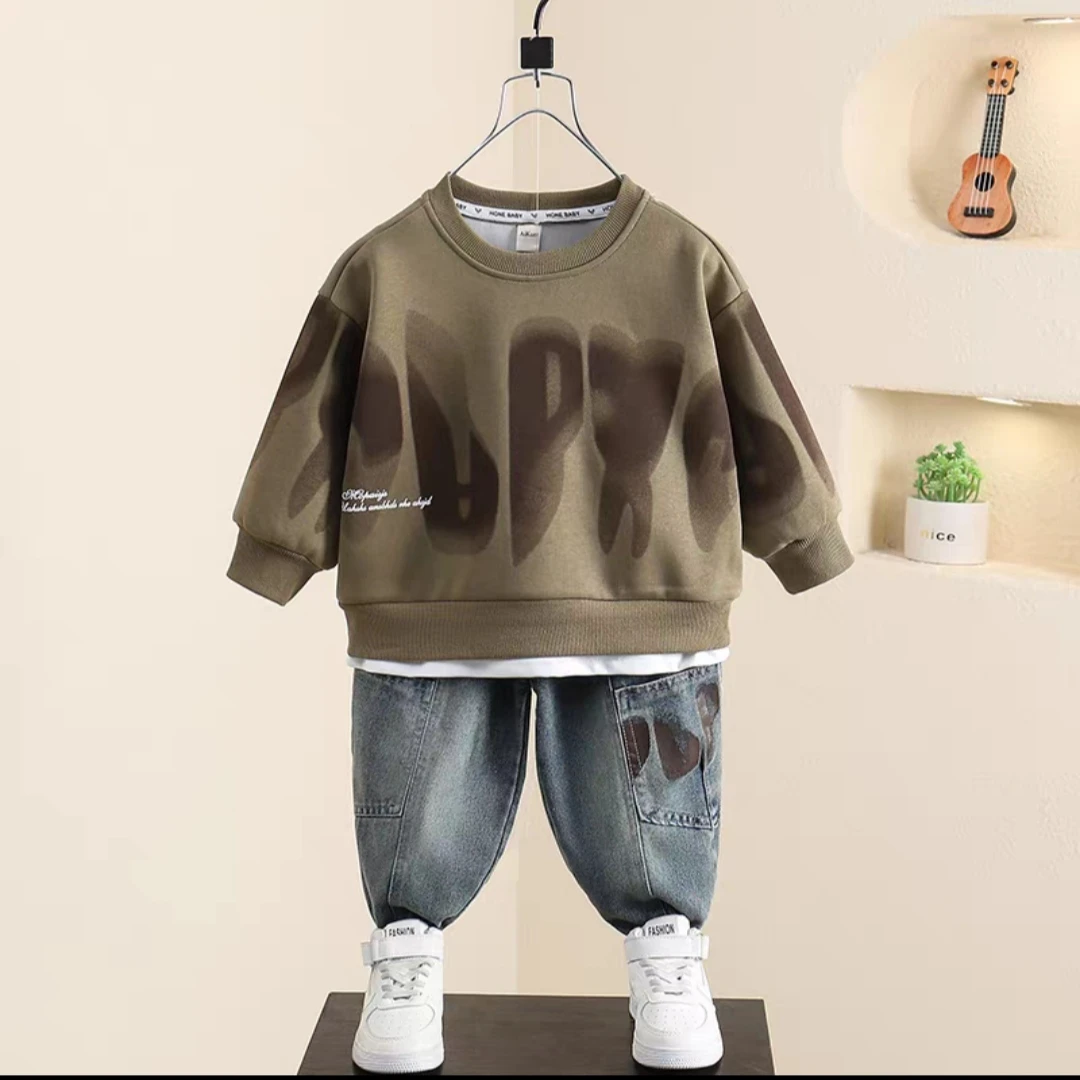 男童痞帅套装春秋春季新款儿童洋气男孩韩范春装宝宝卫衣t恤外套
