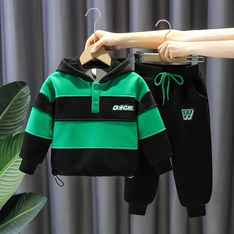 男童套装加绒保暖卫衣2022新款儿童衣服帅气秋款运动童装宝宝冬装