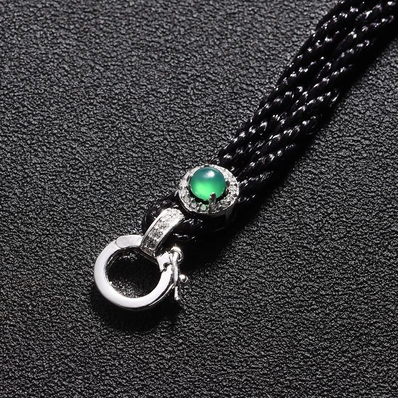 925银银制品 镶钻小众镶嵌简约黑色男女款时尚可调节项链绳百搭