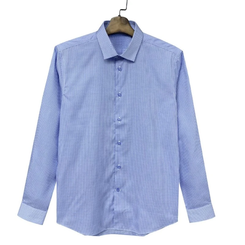 恺【必入款】蓝色格纹免烫长绒棉长袖衬衫商务休闲男CS139