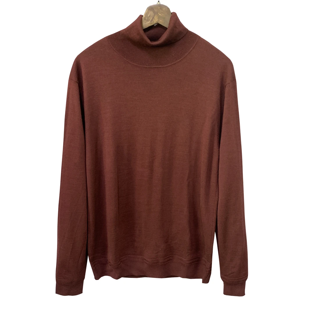 鸟【100绵羊毛】深红色毛衫套头秋冬毛衣高领长袖男款MY033