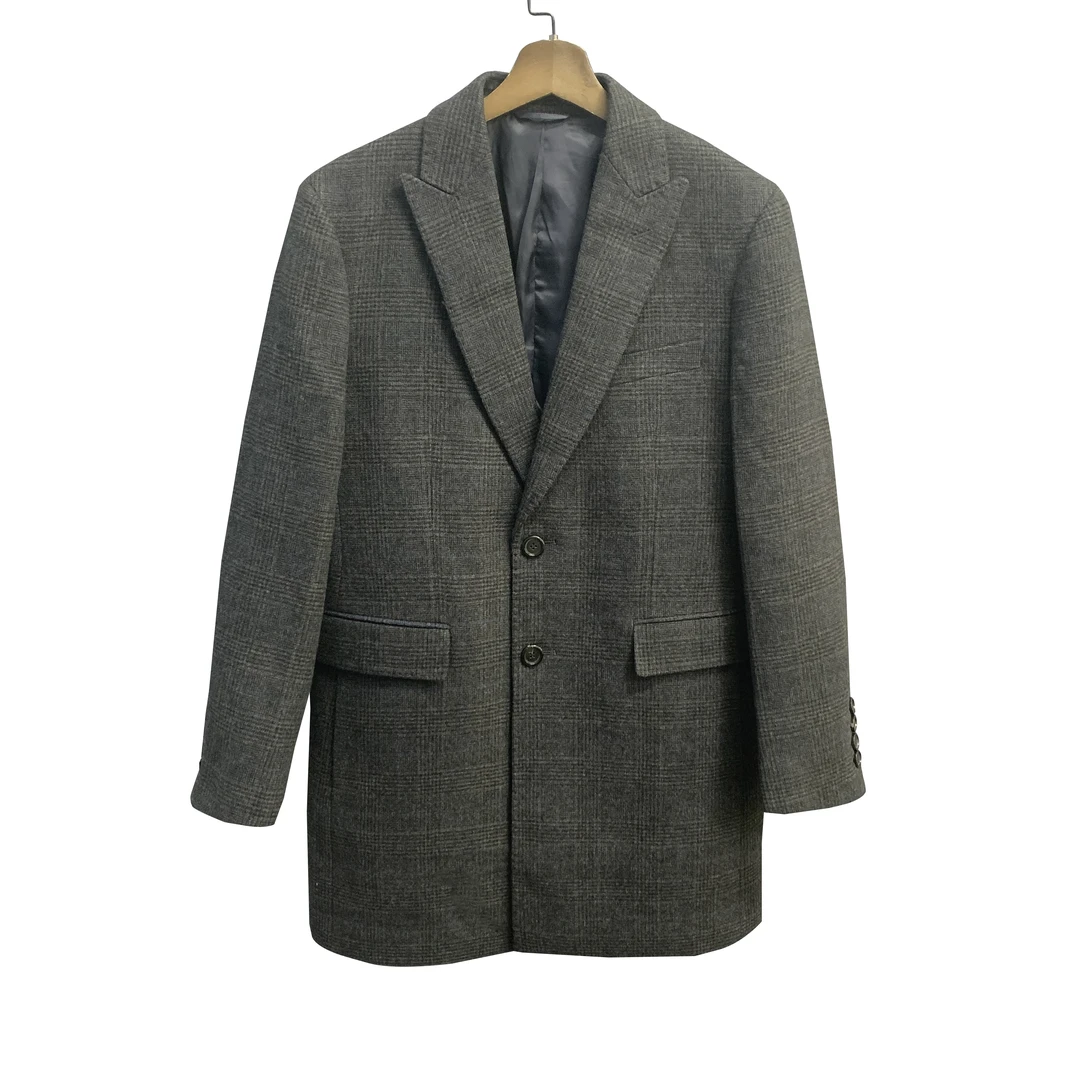 鸟【100%绵羊毛】灰色高定毛呢单开叉中长款秋冬大衣DY004