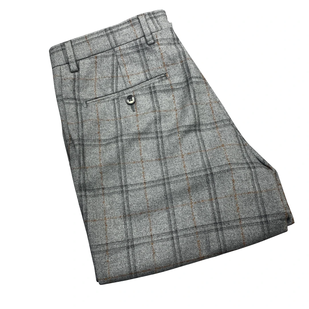 鸟【美丽诺-羊毛西裤】浅灰色格子四季款男士西装休闲裤XK070