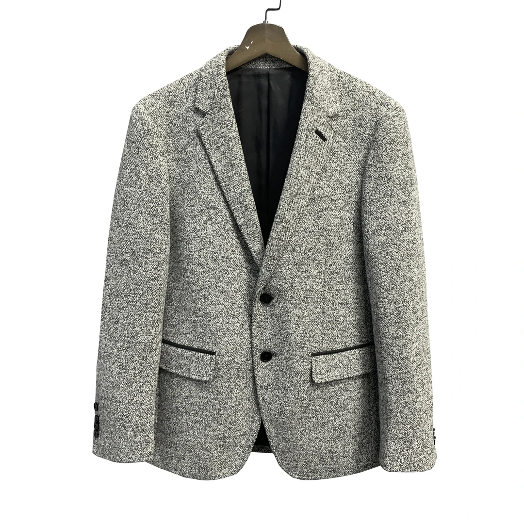 堡【粗花呢单西】浅灰色平驳领单西秋冬厚款短款呢子外套584001