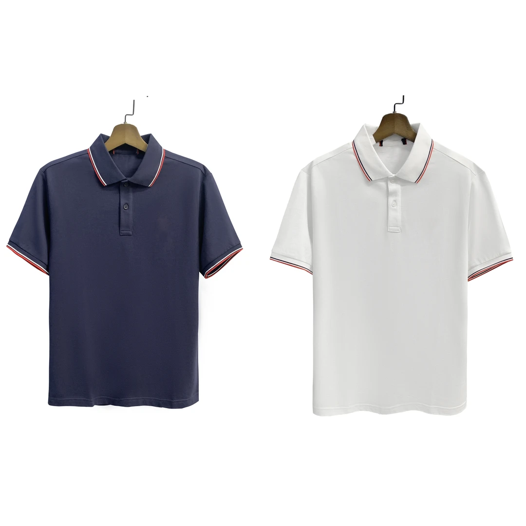 AQ-雅家藏青白色短袖Polo百搭微弹夏季透气翻领23121A