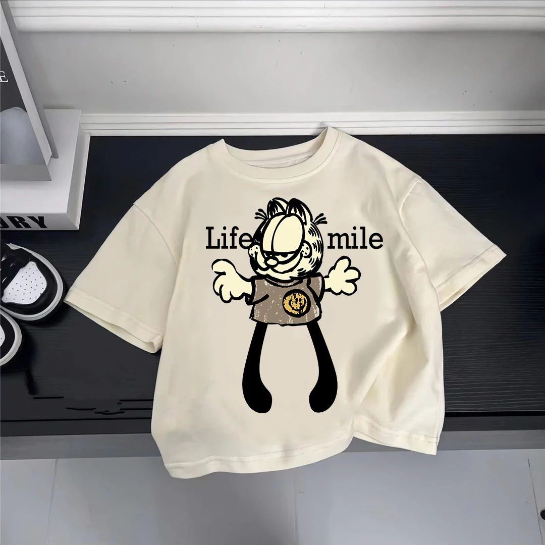 夏季纯棉短袖T恤儿童时尚半袖百搭休闲上衣卡通印花涂鸦圆领体恤