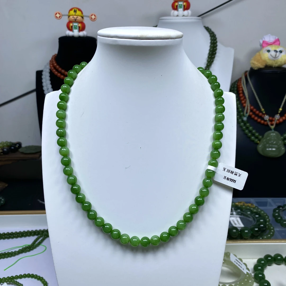 天然和田玉碧玉阳绿色短链妈妈链时尚百搭