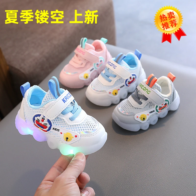 夏季宝宝运动鞋软底透气网鞋男0-1-2岁5婴儿学步鞋女小童亮灯鞋子