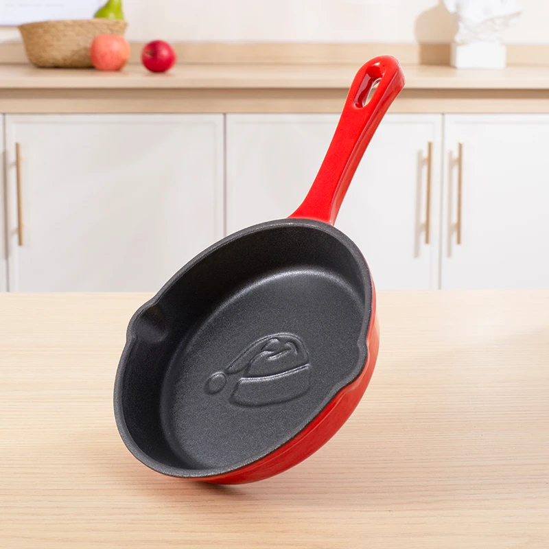 YANZAO/焱造铸铁珐琅锅12圣诞帽长柄煎盘