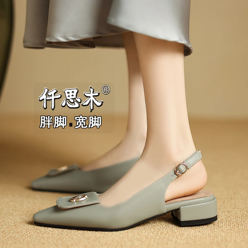 包头凉鞋女款2025新款外穿夏大码女鞋41一43胖脚宽肥中跟40绿色42
