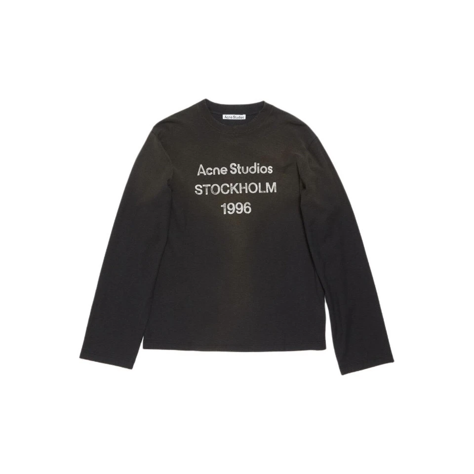 Acne Studios 字母印花图案宽松圆领长袖黑色 lulu