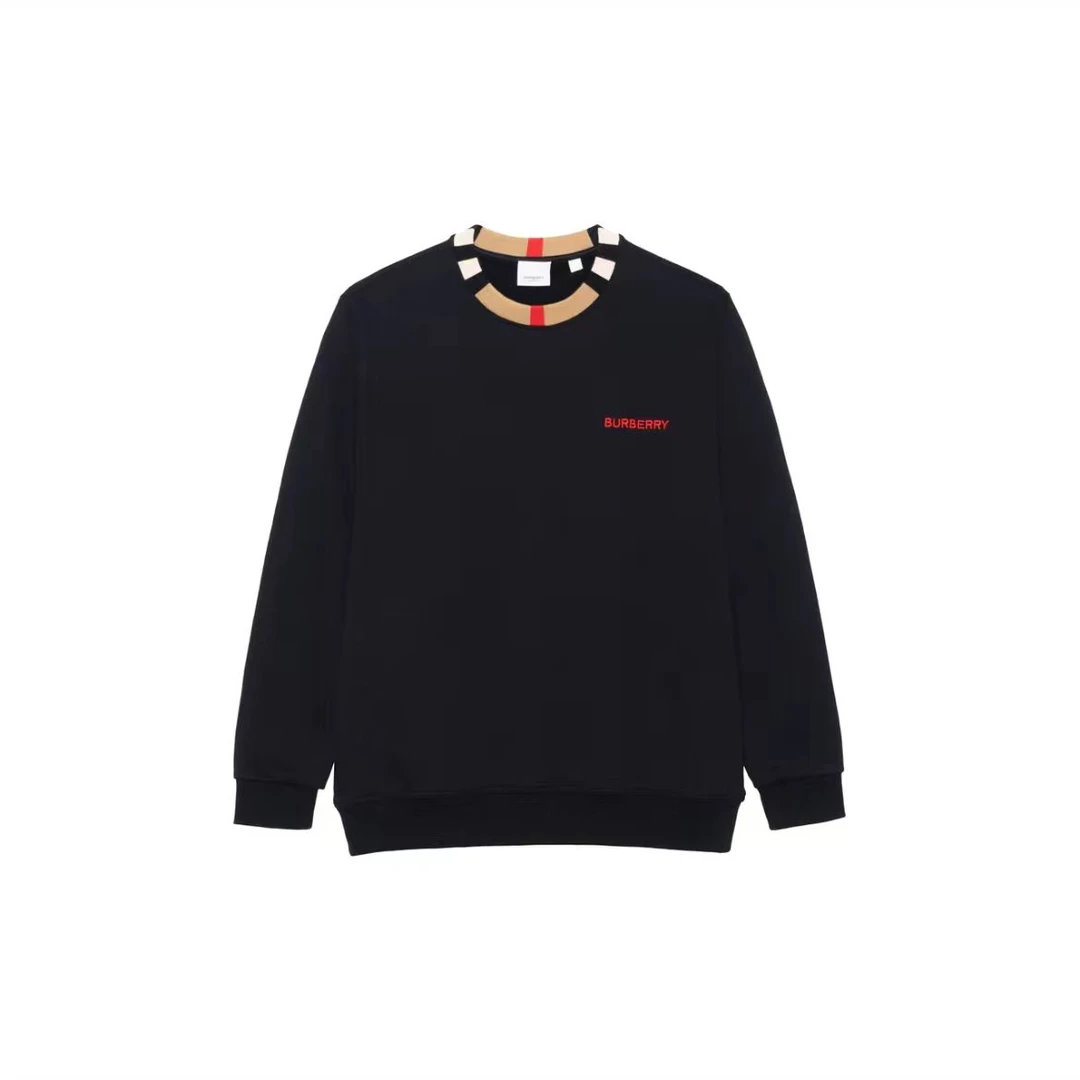 Burberry博柏利 拼色字母刺绣圆领长袖卫衣 黑色/白色J