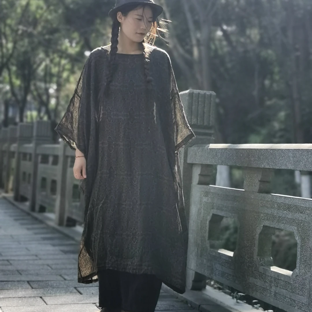 昔玙220323苎麻花色连衣裙轻薄飘逸 宽松舒适夏季 裙长113胸围205
