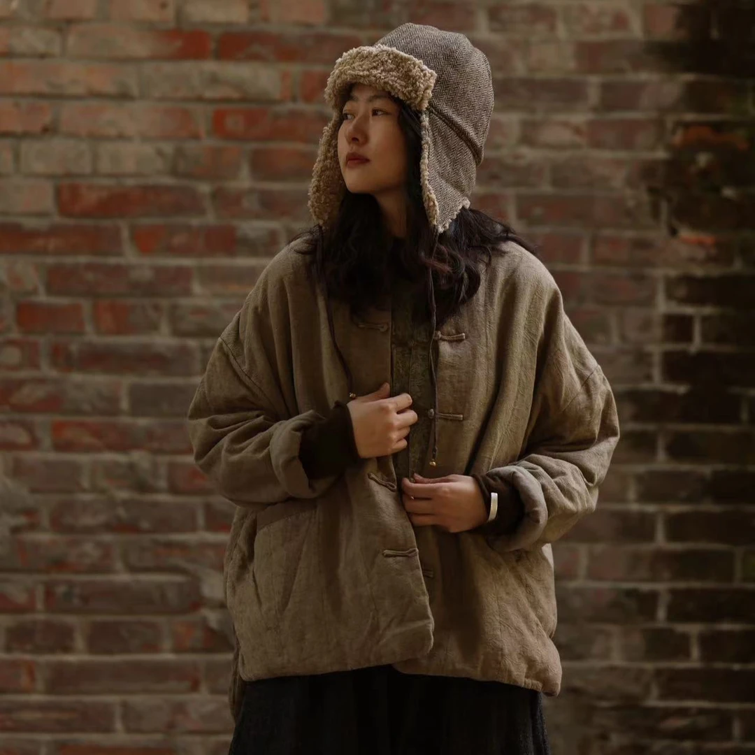 小红分享-衣路立领盘口宽松开衫棉服37967