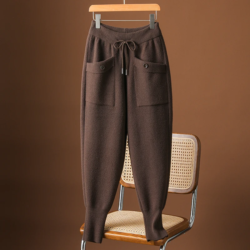 秋冬哈伦加厚双面绒潮流工装裤女2025新款宽松大码高腰休闲束脚裤