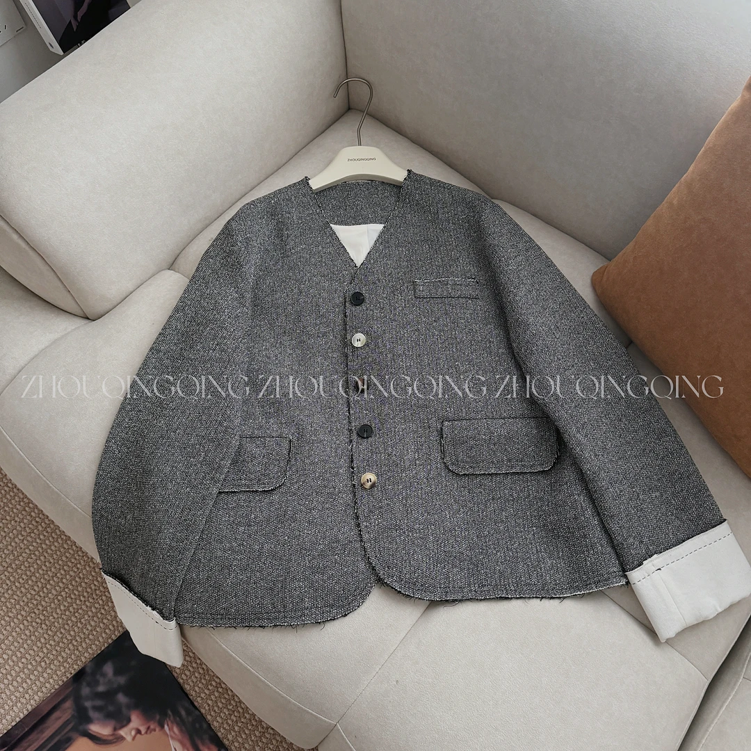 灰曜石 周青青老钱风高定西服轻奢小香风外套高级感西装大码秋季