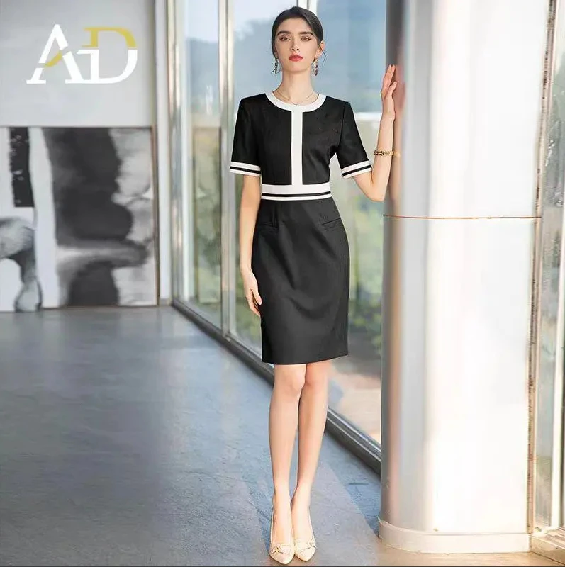 【恩妮】2024秋新款高端OL风轻奢气质黑色圆领西服裙高定职业女