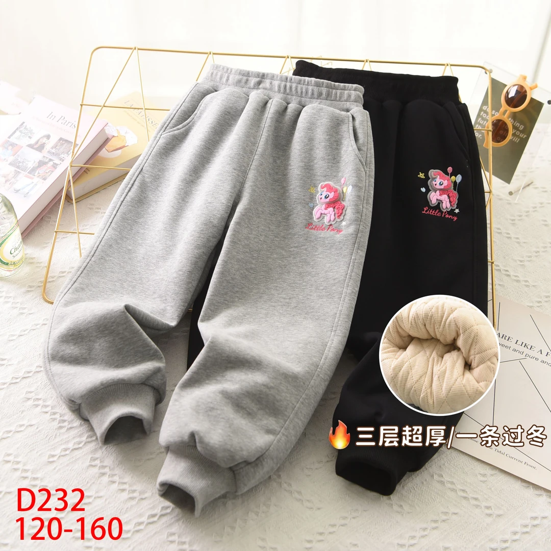 24冬款女童小马亮灯加厚棉裤 儿童三层丝棉保暖长裤子 D232