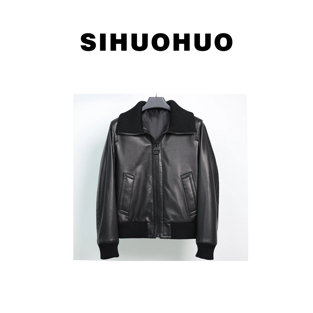 SHH--【轻简】32392胎牛皮时尚黑色轻奢休闲翻领夹克