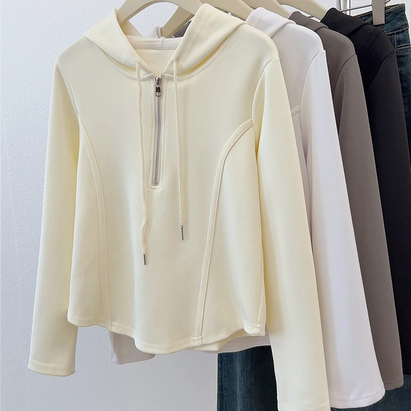 胖妹妹大码女装时尚百搭简约长袖上衣春季新款宽松遮肚子连帽卫衣