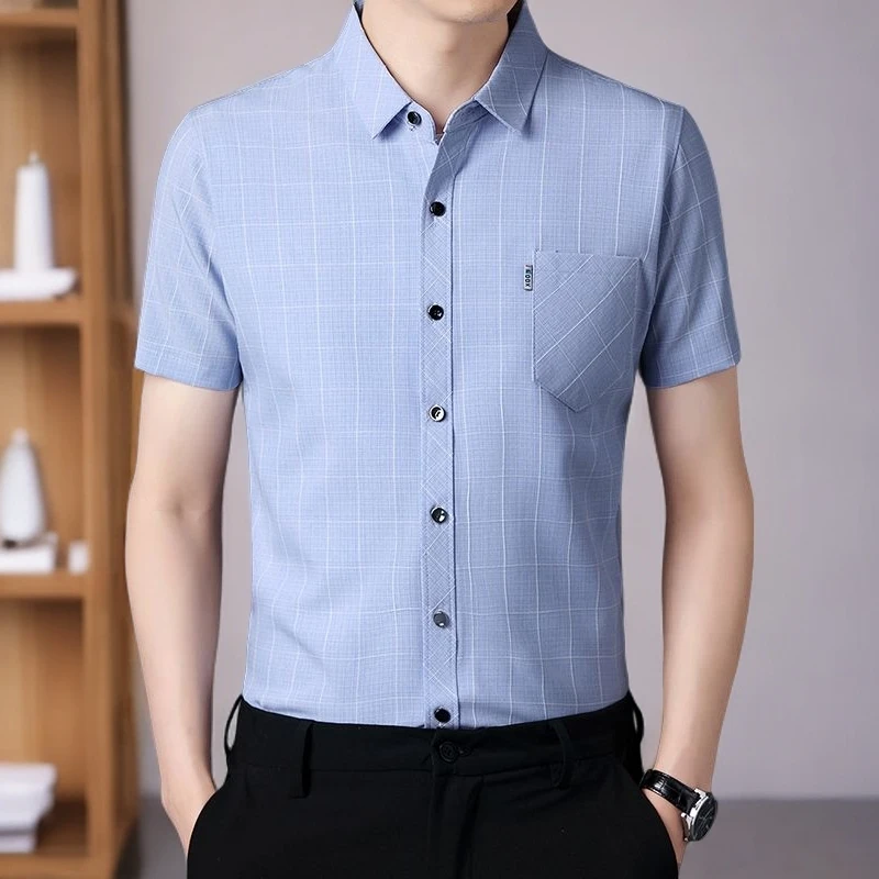 夏季中年男士衬衫短袖宽松休闲上衣薄款爸爸装衬衣男