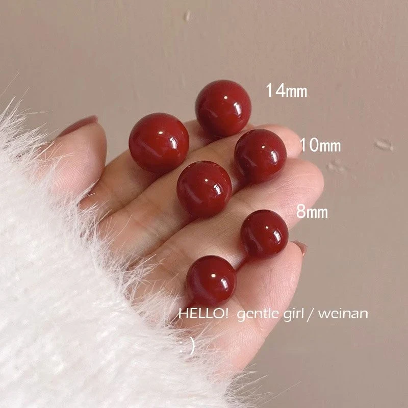 合金耳饰 安可拉酒红系小珠珠耳钉少女感秋冬复古耳环气质小耳饰