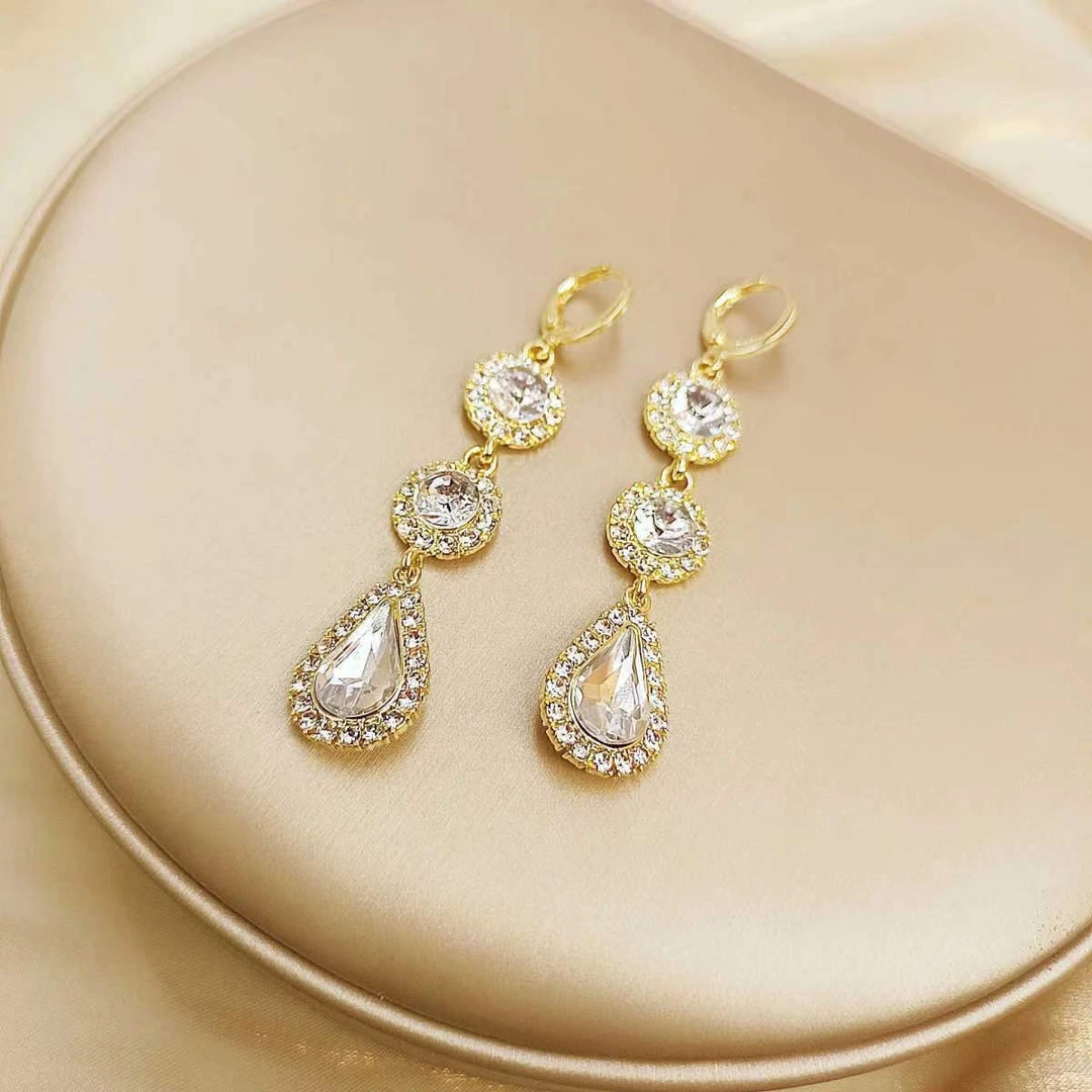 铜合金耳饰 高端大气轻奢耳钉气质时尚百搭耳环法式小众长款耳坠