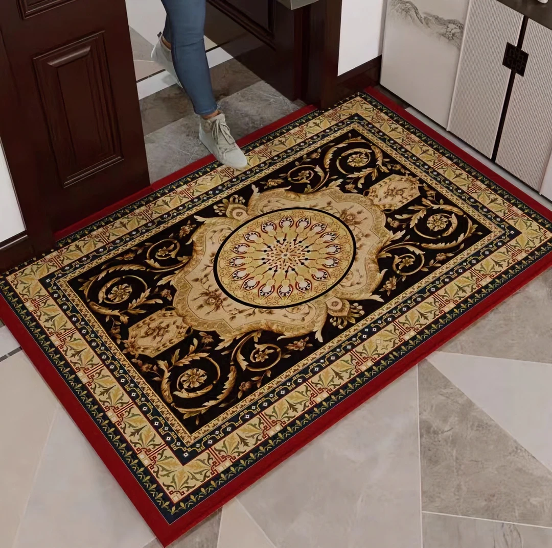 圆圈红金钻绒地垫客厅中国风成品家用卧室水洗地毯门垫吸水防滑垫
